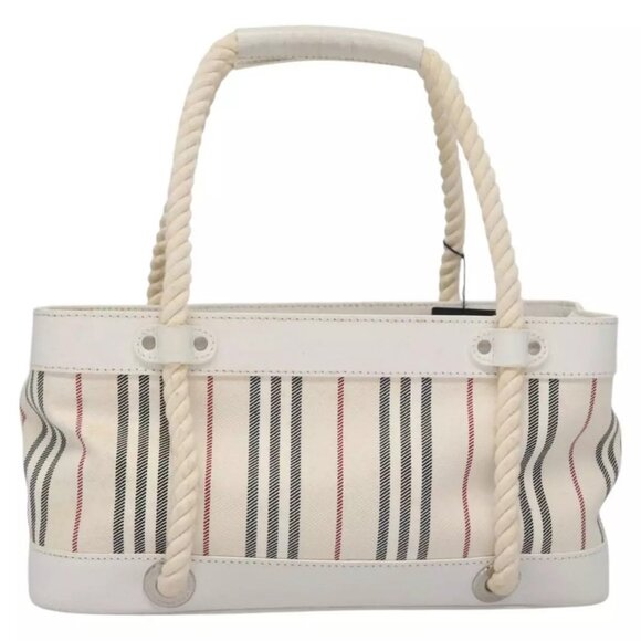 BURBERRY Hand Bag Canvas White Auth - Picture 1 of 16